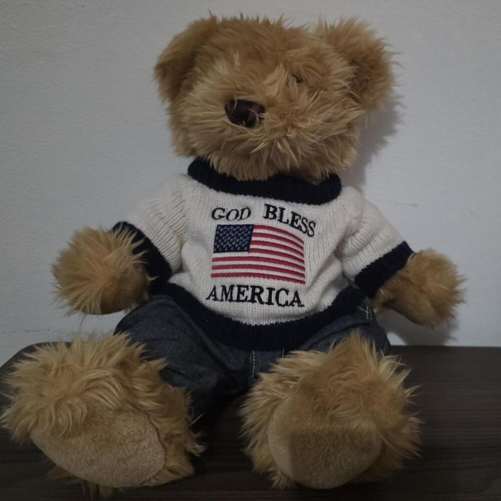 Teddy bear with American flag and 'GOD BLESS AMERICA' text #patriotic #america
